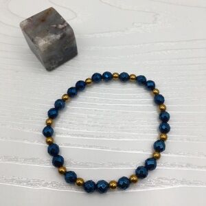 HANDCRAFTED Blue Hematite & Antique Gold Stretch Bracelet